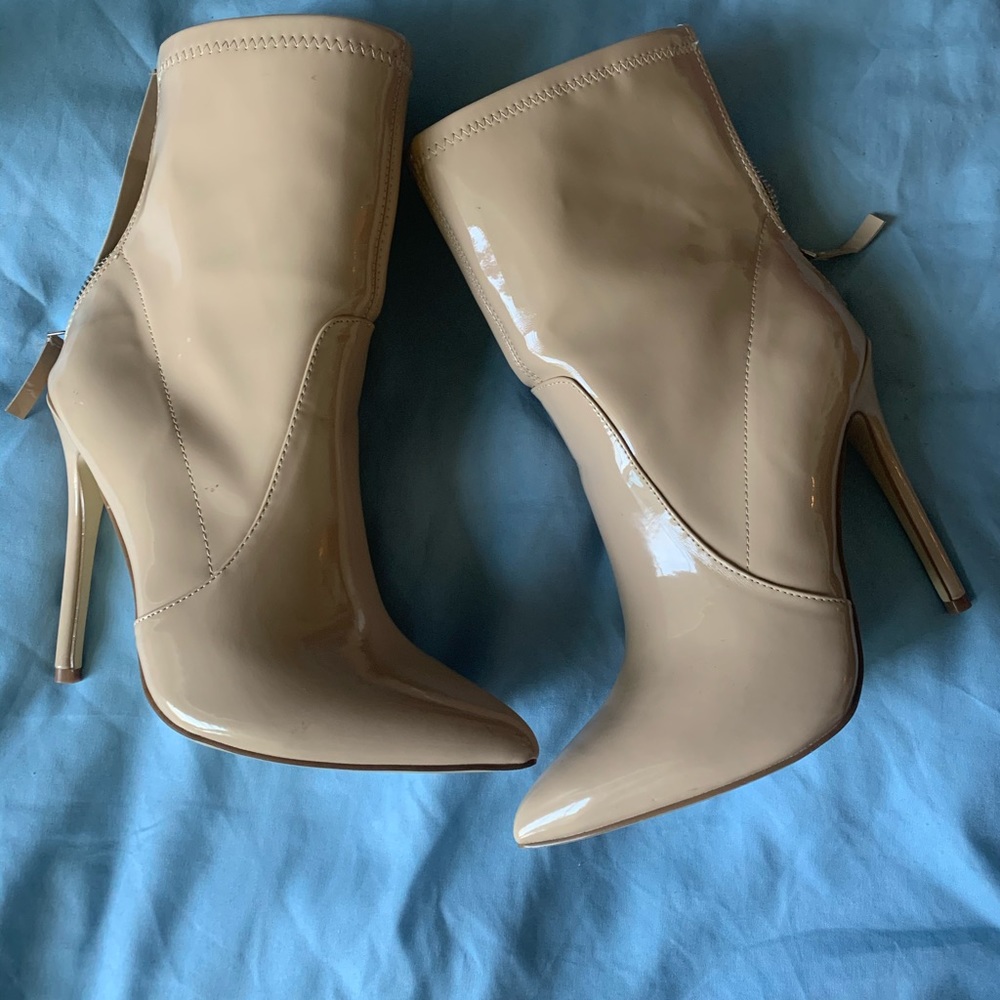 Beige ankle heels